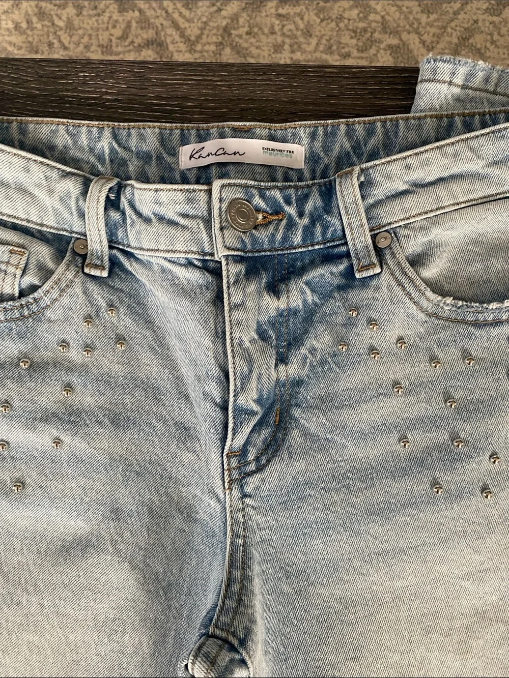 KanCan Light Blue Straight Leg Jeans with Silver Studs